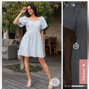 Blue Puff Sleeve Sommer Short Dress